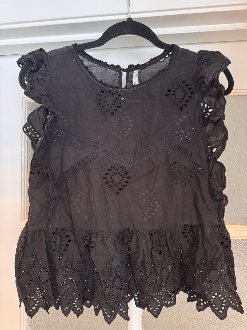 Zara Black Eyelet Ruffle Sleeve Tank Top